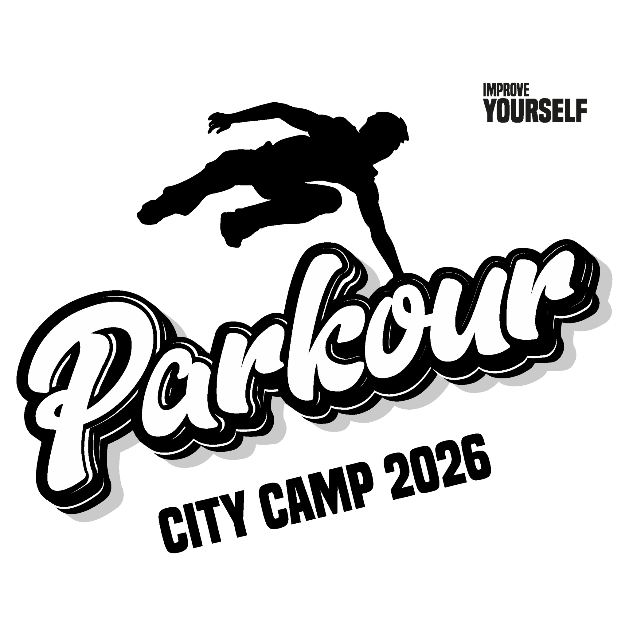 Logo příměstského parkourového tábora City Camp se siluetou skákajícího traceura